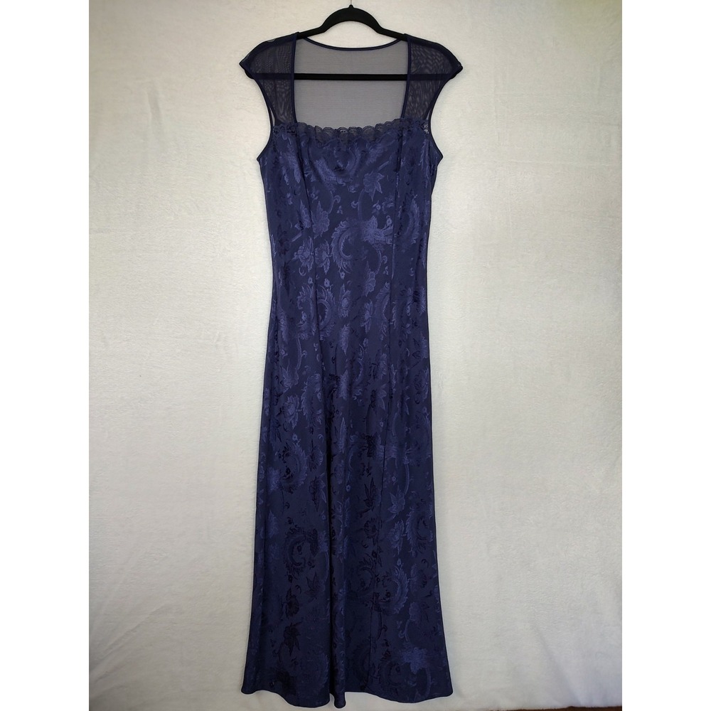 Vintage Victoria's Secret Gold Label Navy Blue Floral Jacquard Maxi Dress Large